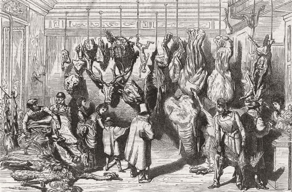 PARIS. English butcher, maison debos, Blvd Haussmann 1871 old antique print